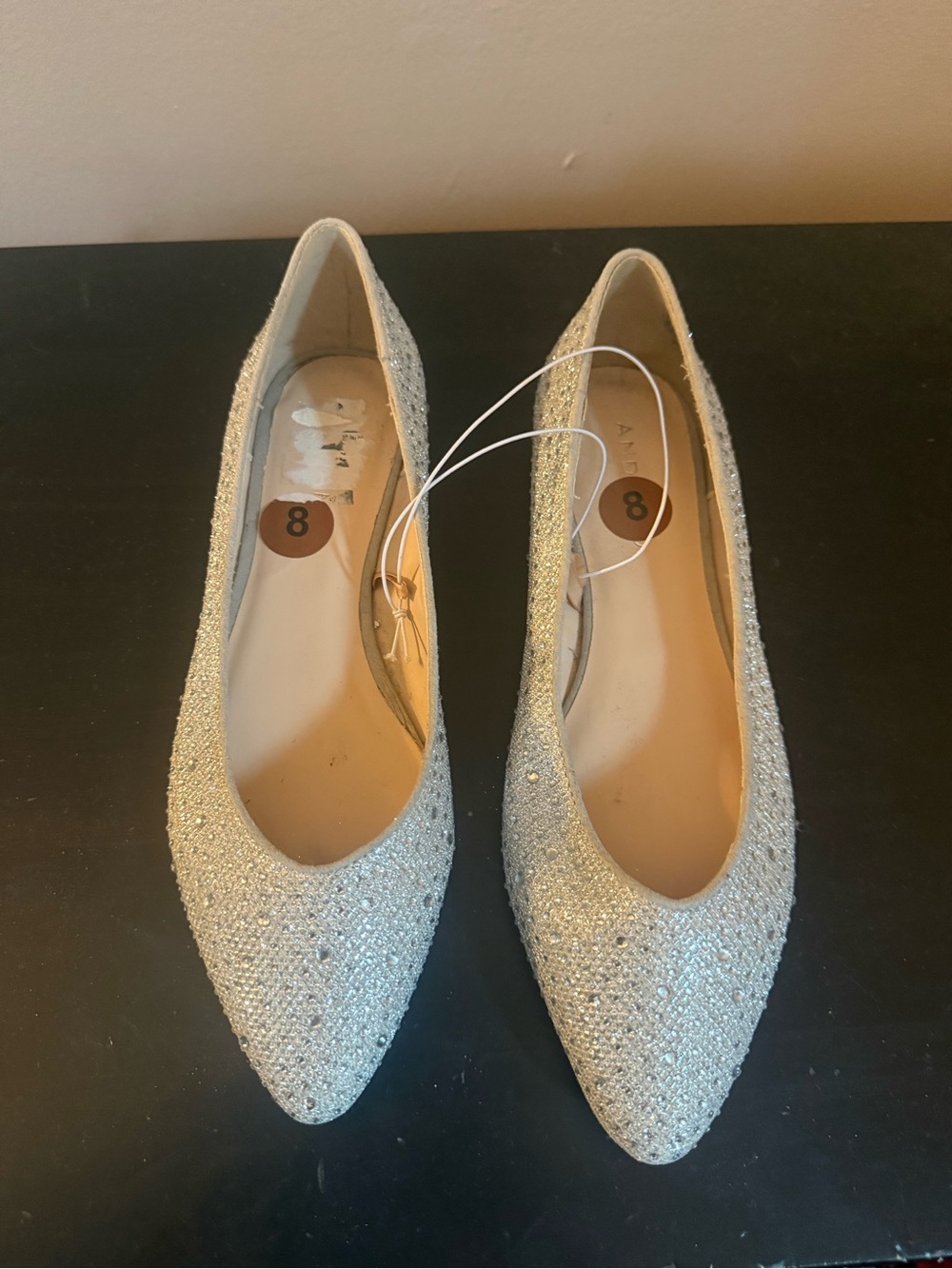 Sparkling Silver Pointed Toe Flats - Size 8